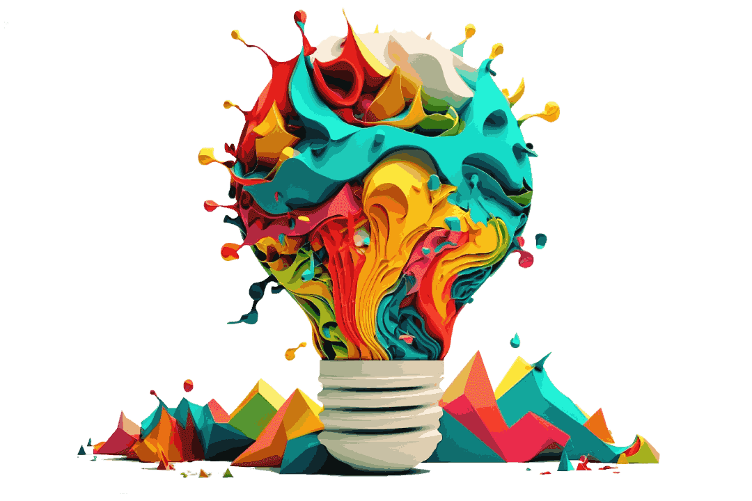 A vibrant light bulb graphic symbolizing creative Digital Marketing, with a head composed of colorful paint splatter.
